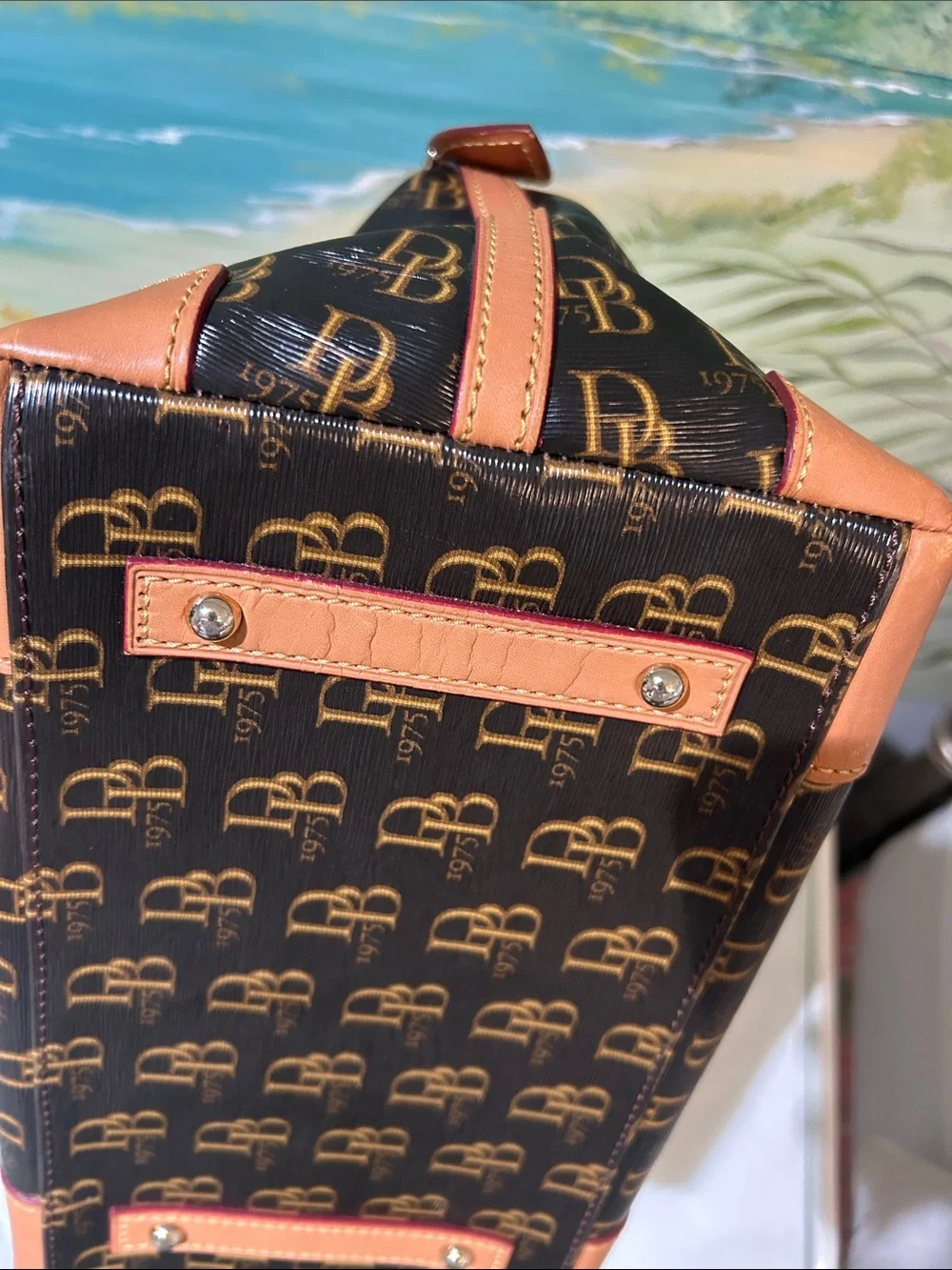 Dooney & Bourke Vanessa Signature 1975 Satchel/Shoulder Bag Espresso Honey